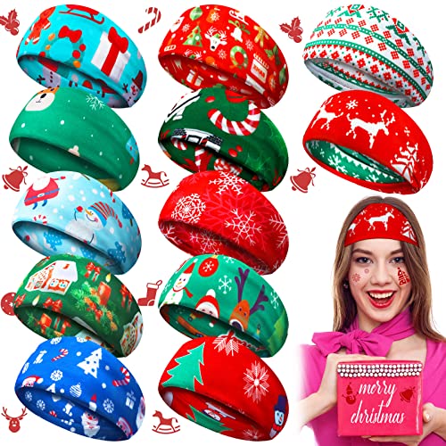 Jutom 12 Pcs Christmas Twisted Turban Headbands, Festive Elastic Hair Wraps