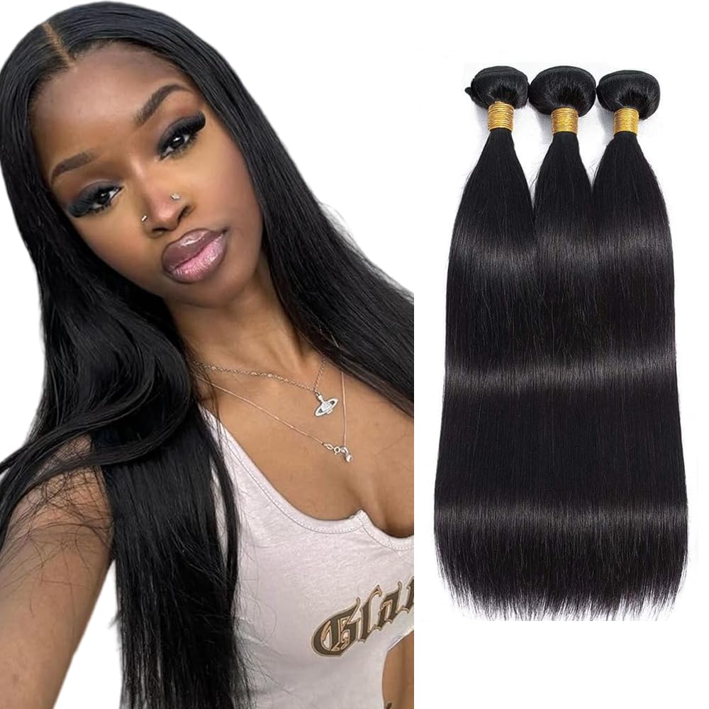 Human Hair Bundles Straight Human Hair Bundles Natural Black Straight Bundle 26 28 30 inch Double Weft Color 1B 150g/Pack