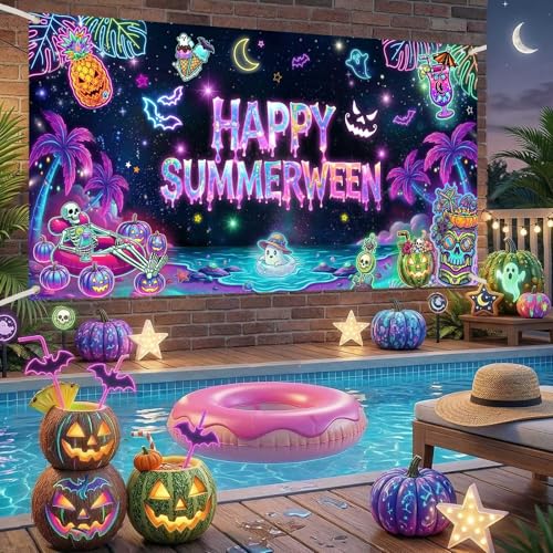 Summerween Banner - 70.8x35.4 Inch Tropical Halloween Backdrop
