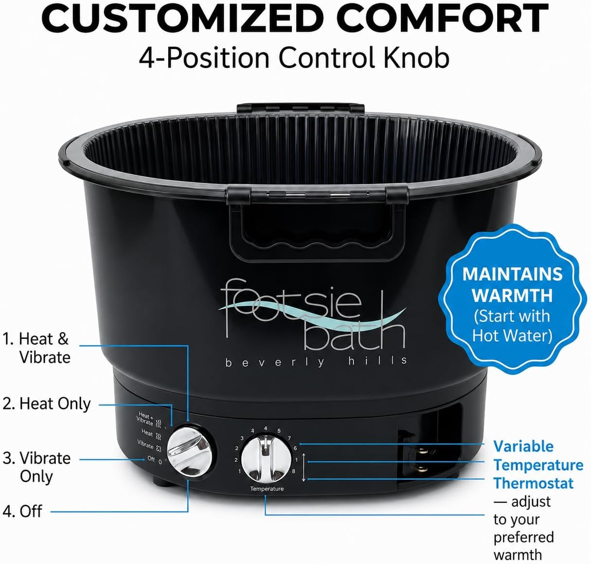 Beverly Hills Footsie Bath™ Professional Pedicure Foot Spa - Ultra-Sonic Vibration, Variable Temperature, 30-Min Timer | 5 Liners Included