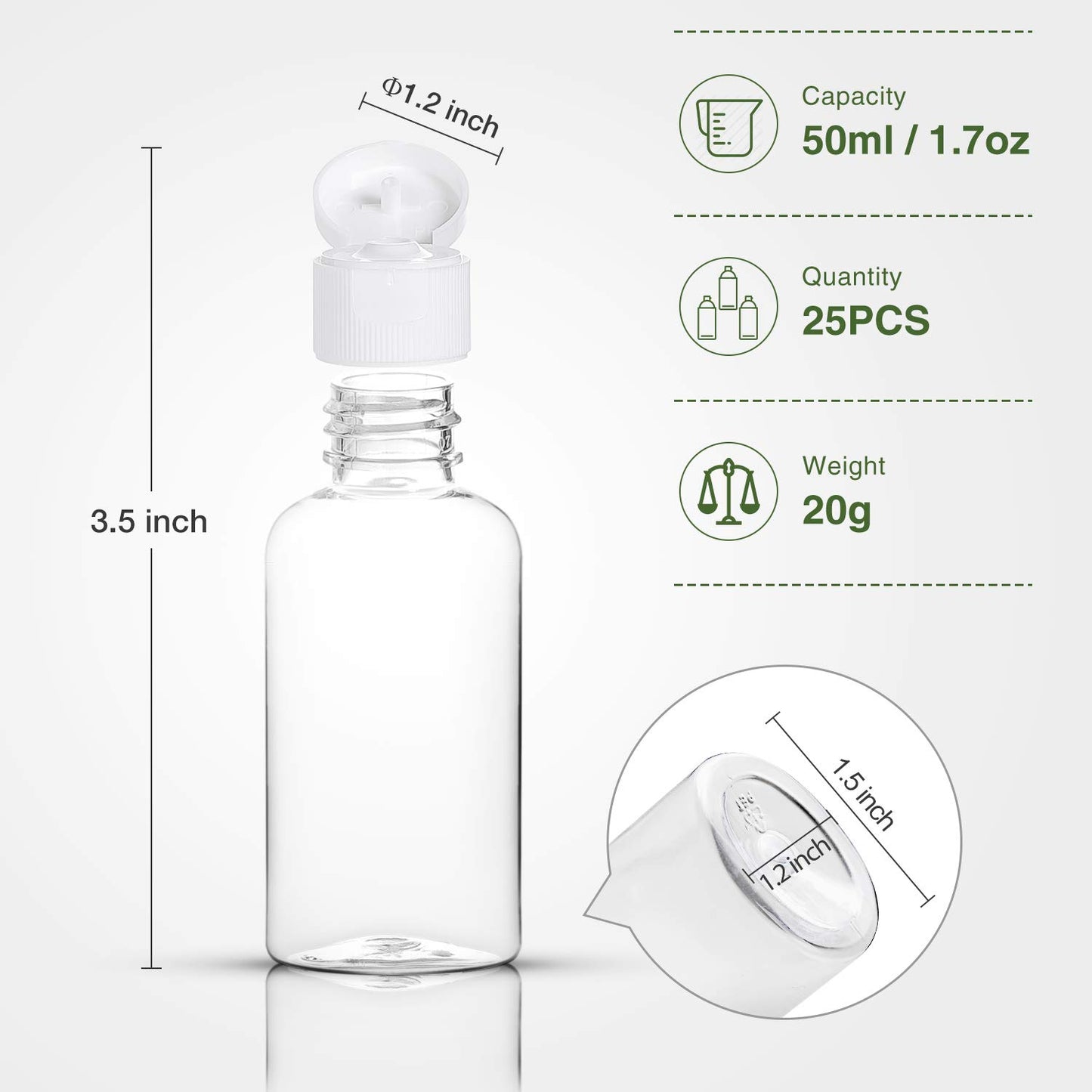 MMonDod 25 Pack 1.7oz/50ml Plastic Empty Bottles Clear Travel Containers Travel Size Bottles with Flip Cap Squeezable Refillable Toiletry (clear)