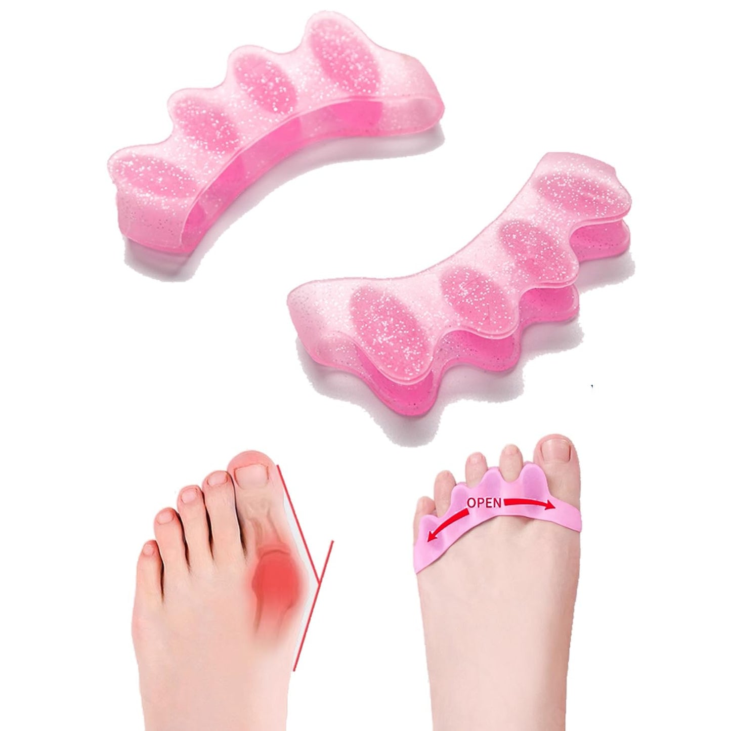 Silicone Toe Separators - Gel Spacers for Bunions & Overlapping Toes | 2 Pcs, Reusable, Flexible (Transparent)