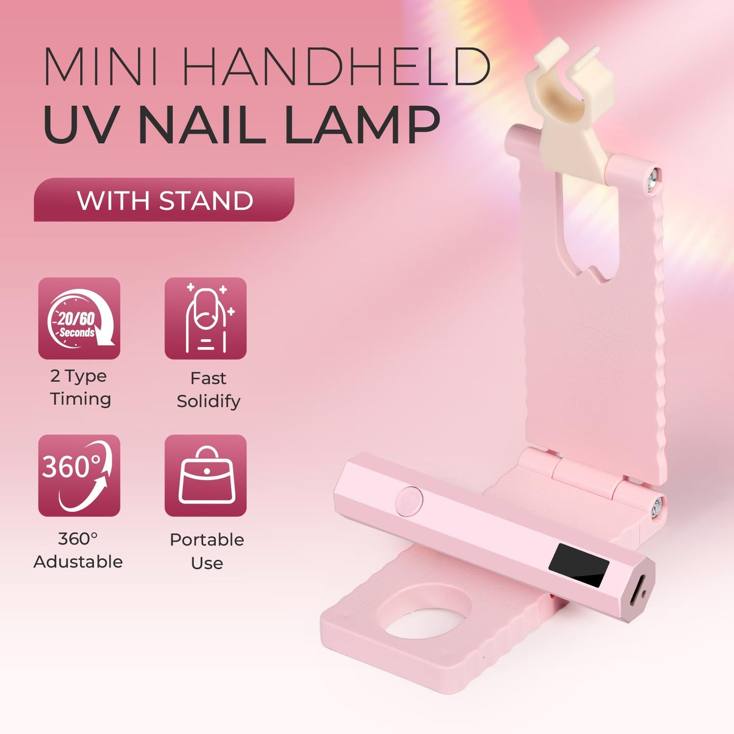 mlogiroa UV Nail Lamp with Stand Foldable, 360°Adjustable Rotation, Portable, Relax Hands,Pink Flash Cure Lamp for Gel Polish Home DIY Salon Women Painting Manicure