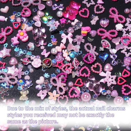 Tatiwoo S3 Pink 3D Pearls & Gems Nail Charms Set for Nails & Art