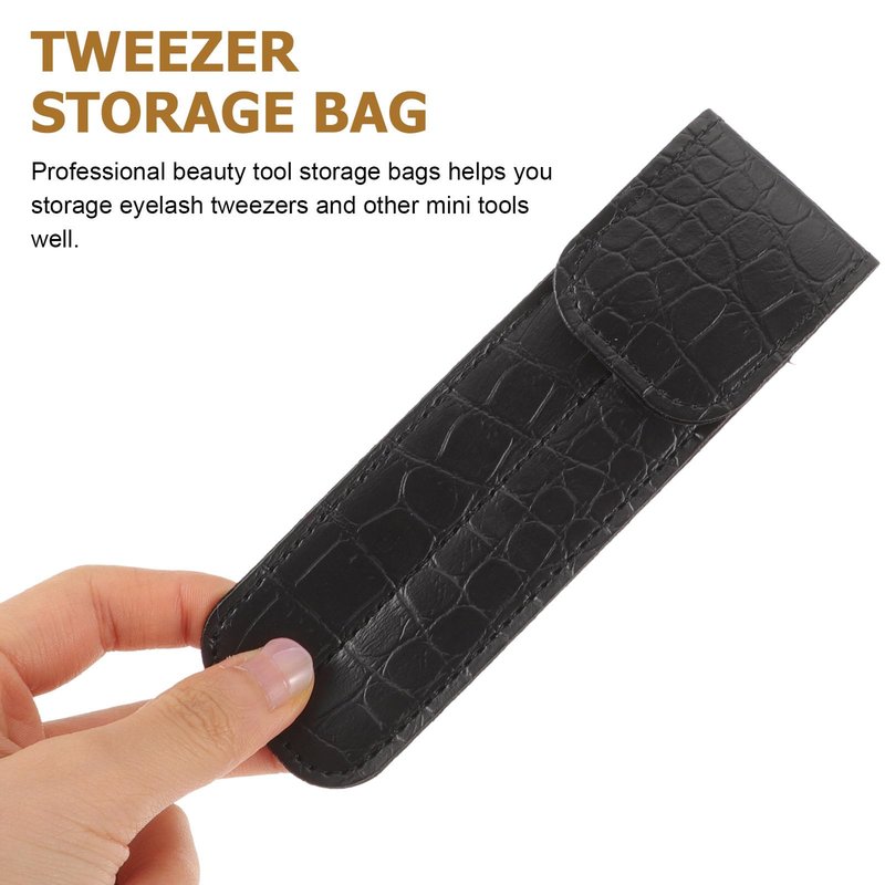 Frcolor Eyelash Tweezer Case Pu Pouch Travel Holder for Lash Extension Tools Compact Protective Storage Bag for Tweezers and Mini Beauty Tools 5.51X1.65X0.43In