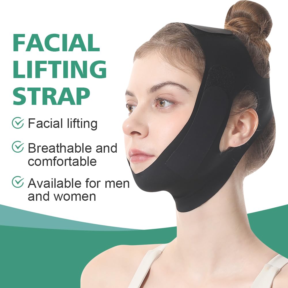 Chin Strap for Sleeping, Reusable Double Chin Reducer, V Line Lifting Mask, Jaw Strap, Jawline Shaper, Jaw Exerciser for Women, Black