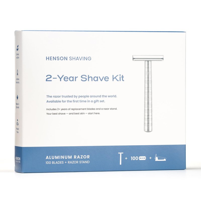 Henson AL13 Safety Razor Shave Set – Includes Safety Razor, Stand & 100 Razor Blades – Gentle, Precision Shaving Kit for Men & Women – Aluminum Double Edge Razor for Smooth, Irritation-Free Shaves