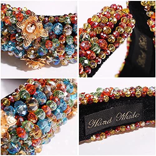 Multicolor Velvet Headband with Crystal Beads for Women