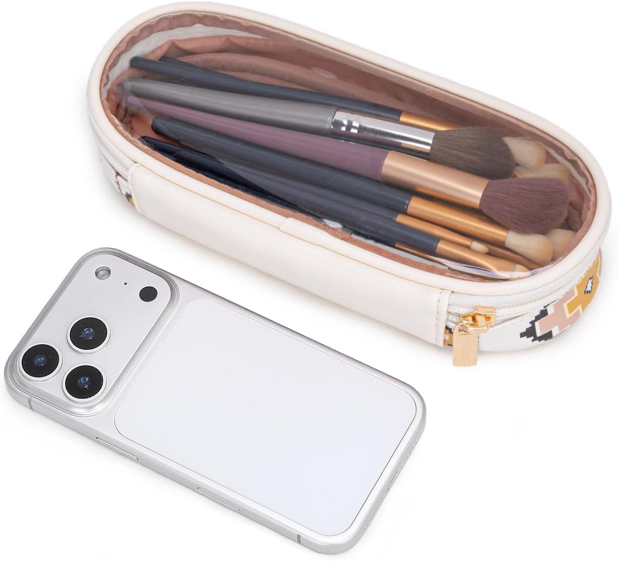 Travel Makeup Bag Set - Large Cosmetic Organizer with Brush Holder & Divider | Portable Toiletry Bag for Women - Aztec Design