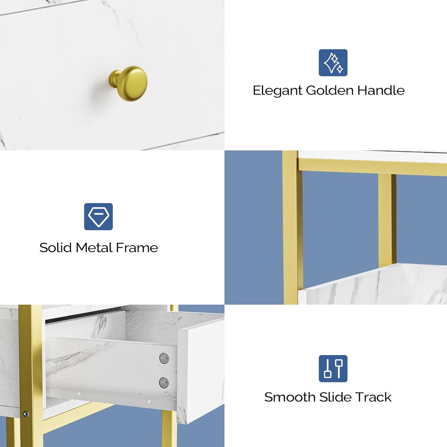 OmySalon Salon Trolley Cart - Mobile Beauty Spa Organizer with 3 Drawers & 2 Trays | White Marble Finish