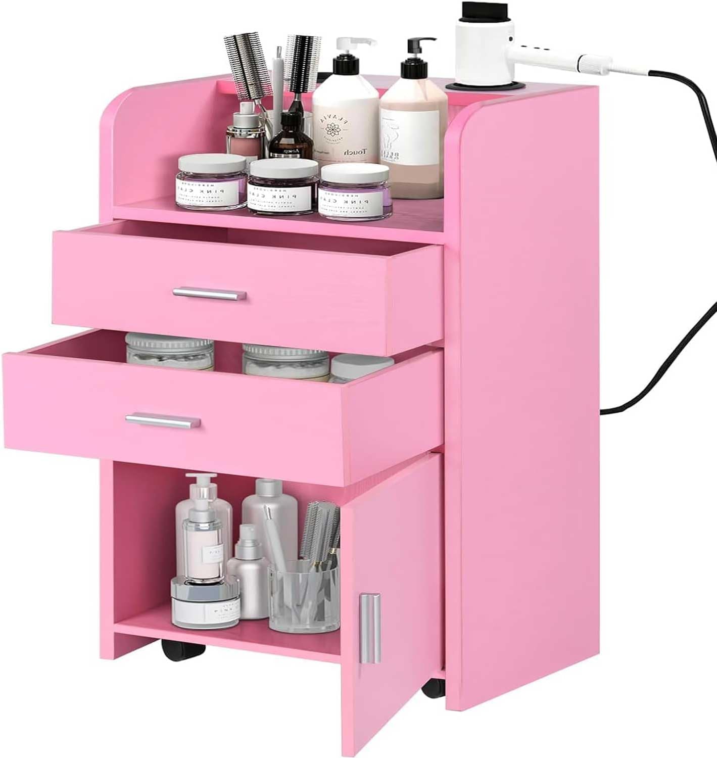 Salon Station for Hair Stylists - Mobile Organizer with Wheels | Black Beauty Barber Trolley Cart for Spa & Barbershop