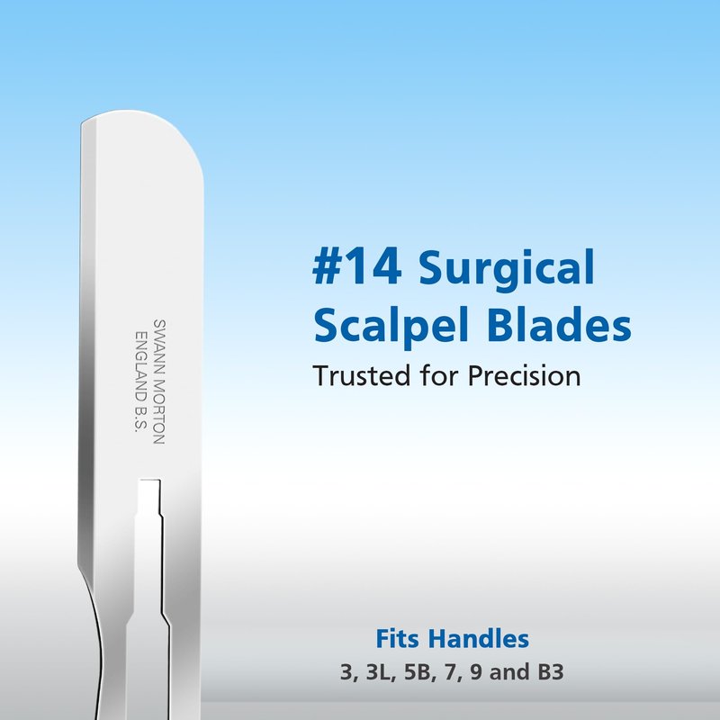 Swann Morton Surgical Scalpel Blade #14 - Sterile Dermaplane Blade for Face, Dermaplaning for Women & Men, Carbon Steel, Beauty Tools for Estheticians - Individually Wrapped, Box of 100