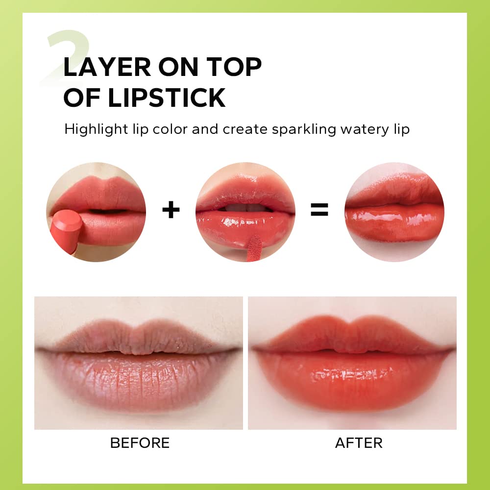 Beauty Glazed Big Brush Head Lip Oil, Ultra-Hydrating & Nourishing, Smooth Glossy Finish Glow Shiny and Vegan Tinted Gloss, Non-Sticky Formula (104# LOVE, 1) 0.14 Fl Oz