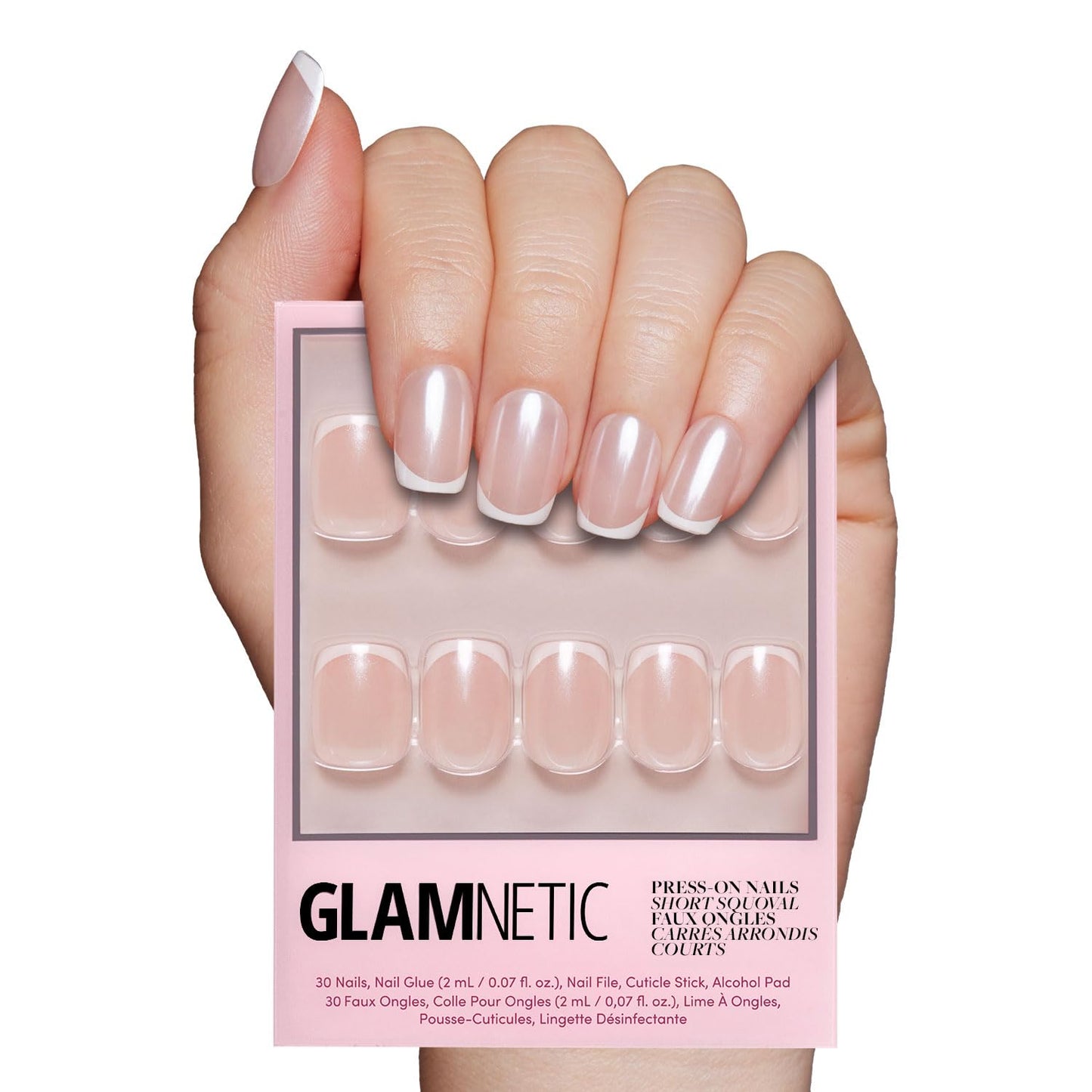 Glamnetic Press On Nails - Into Blue | Glazed Short Oval Fake Nails with Periwinkle French Tips | 30 Nail Kit with Glue, 15 Sizes