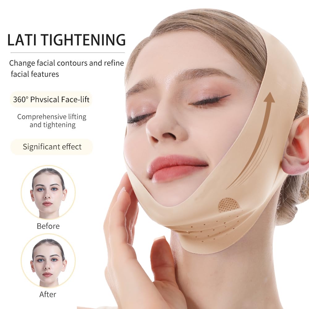 V Line Lifting Mask, Chin Strap for Sleeping, Reusable Double Chin Reducer, Jawline Shaper, Face Slimming, Sagging Prevention, Medium