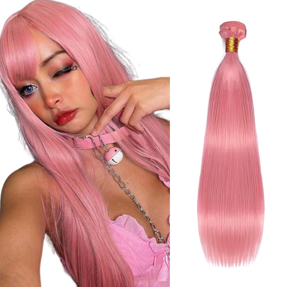 Pink Bundles Human Hair Straight Bundles 30 Inch Pink Straight Bundles Unprocessed Brazilian Virgin Hair 1 Bundle 50 Gram Per Bundle Deals Quick Weave Hair Extensions For Woman
