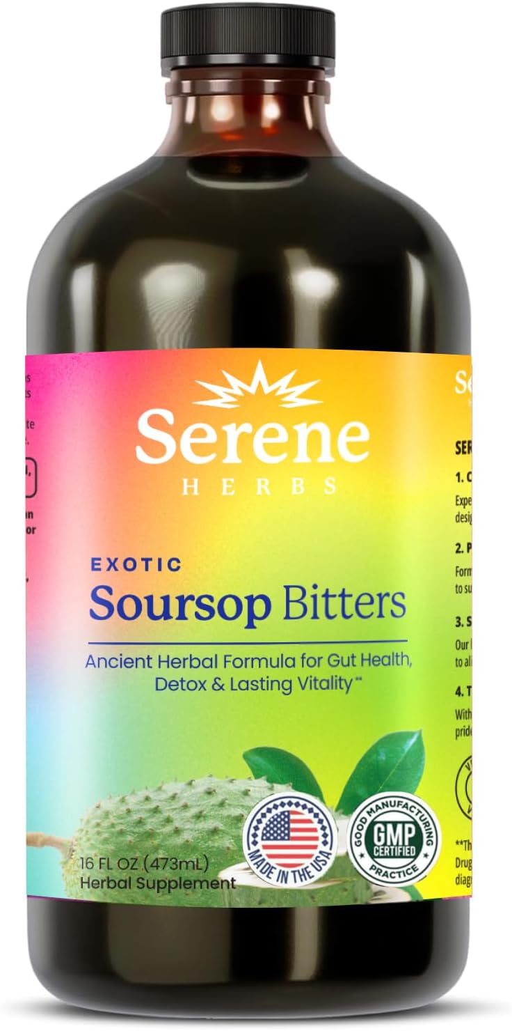 Soursop Bitters Liquid - Gut Cleanse & Detox with Black Seed, Moringa, Ashwagandha | 16 fl oz