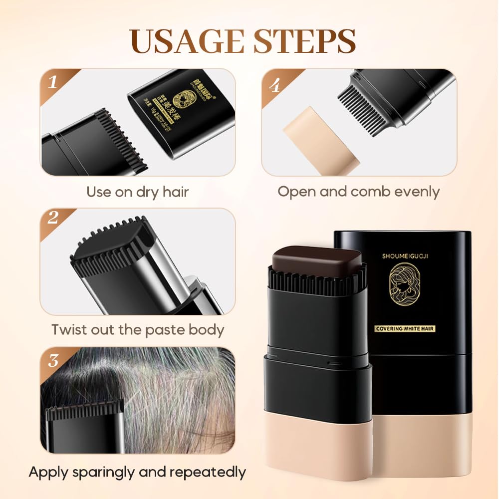 Hair Dye Stick - Portable 2-In-1 Waterproof Hair Color Touch-Up Comb for Quick Application | Black