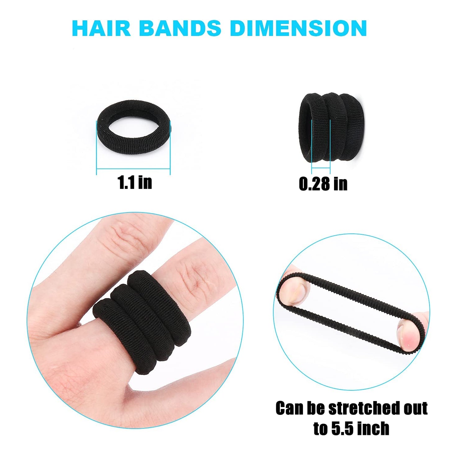 Mini Hair Ties - 100 Pcs Seamless Black Soft Elastics | No Damage Ponytail Holders