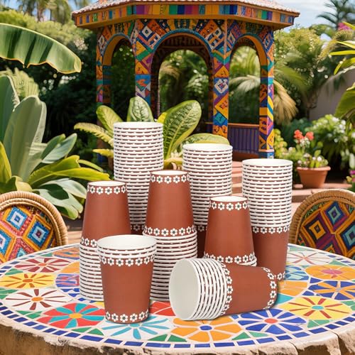 120-Pack Mexican Paper Drinking Cups - 9oz Terracotta Floral Design