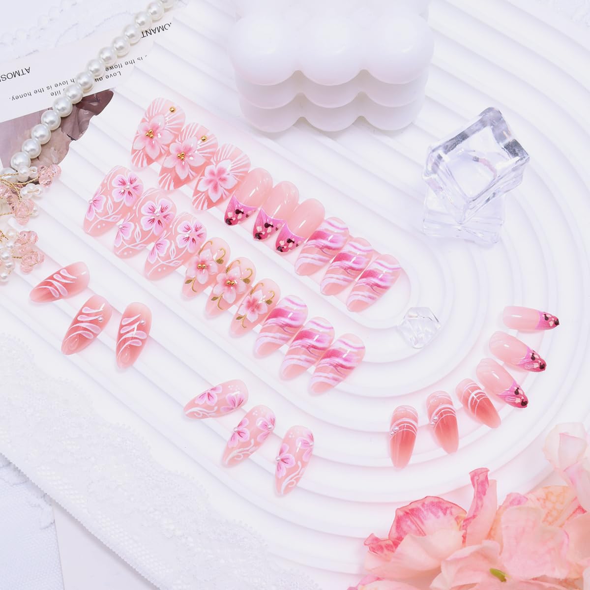 Short Almond Press-On Nails - 24 Pcs French Tip with Leopard Print & Gold Beads | Reusable Acrylic Nail Designs for Women