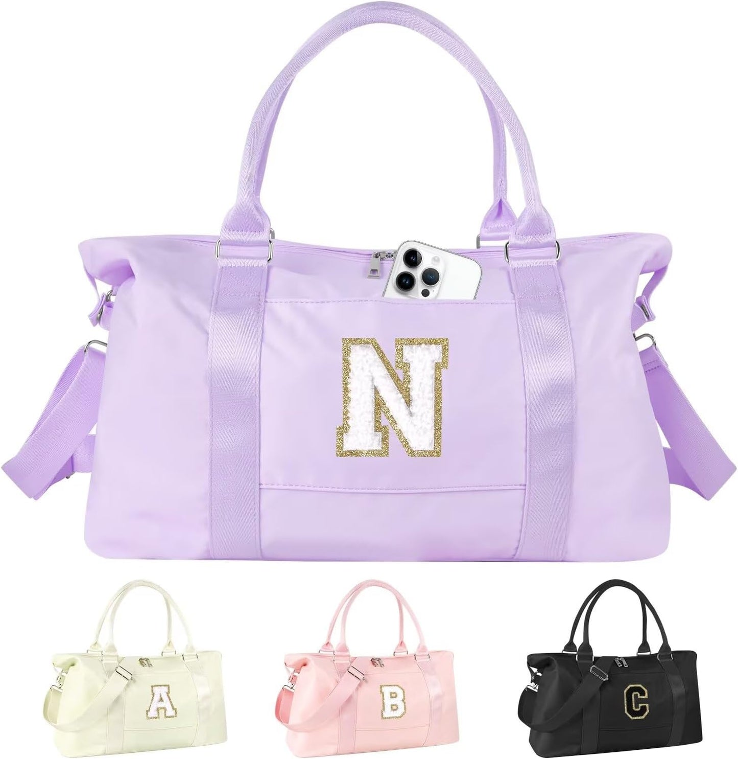 Dance Gym Duffel Bag - Personalized Initial Weekender for Teen Girls | Pink Overnight Carry-On & Cheer Bag