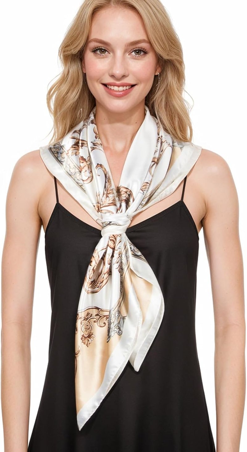 Silk-Like Head Scarf for Women - Printed Square Hair Bandana | 35 Inches