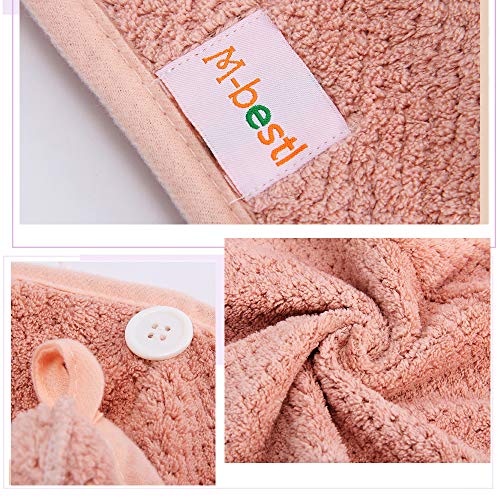 M-bestl 2 Pack Microfiber Hair Towel Wrap,Hair Drying Towel with Button,Quick Dry Hair Towel Turban for Women,Absorbent Anti-frizz Head Towel for Long Thick Curly Hair(Pink&Beige)