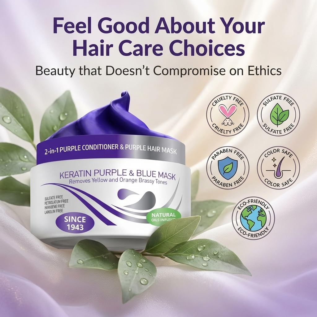 Keratin Purple Hair Mask - Deep Conditioner for Blonde, Silver & Gray Hair | Neutralizes Brassiness