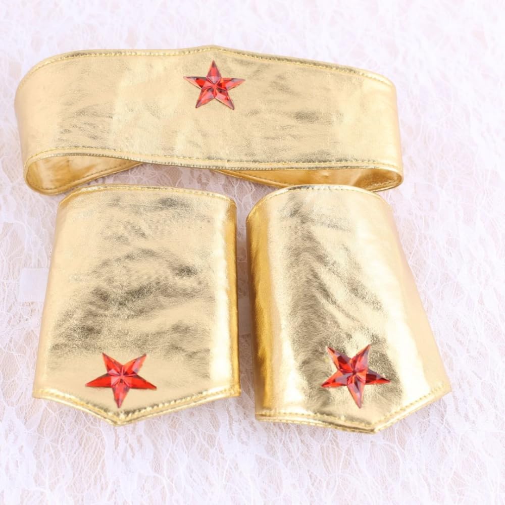 Halloween Woman of Wonder Costume Accessories Cosplay Set: Gold Tiara, wrist bands, 2 Meters Lasso