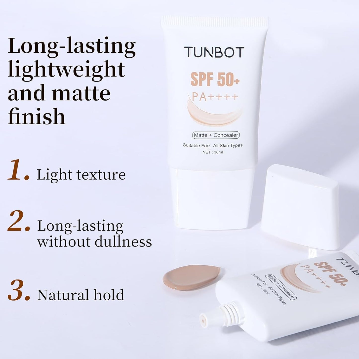 Liquid Foundation SPF 50 - Full Coverage Lightweight Concealer for Even Skin Tone | 30ml, Waterproof, Long-Lasting Oil Control