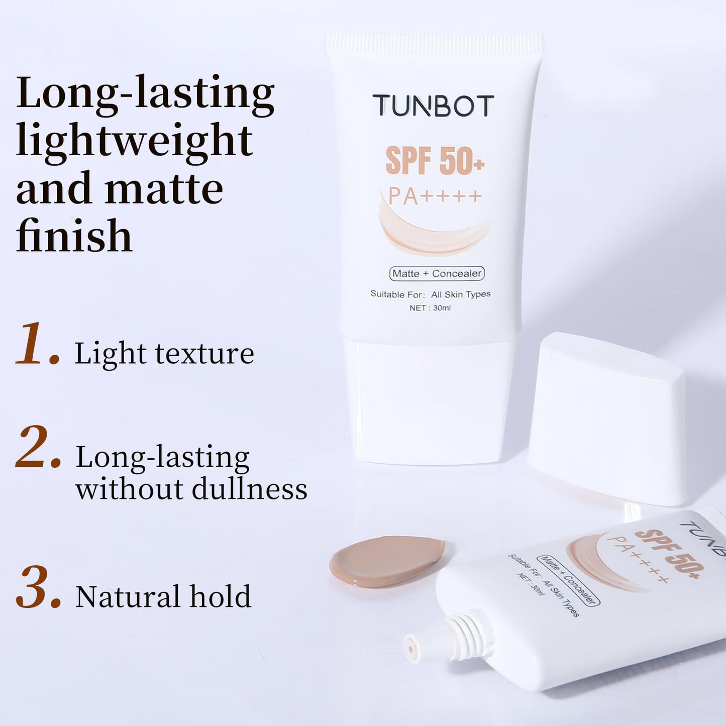 Liquid Foundation SPF 50, 30ml Full Coverage Lightweight Concealer Foundation, Long Lasting Oil Control Waterproof Face Foundation, Even Skin Tone, Daily Sun Protection