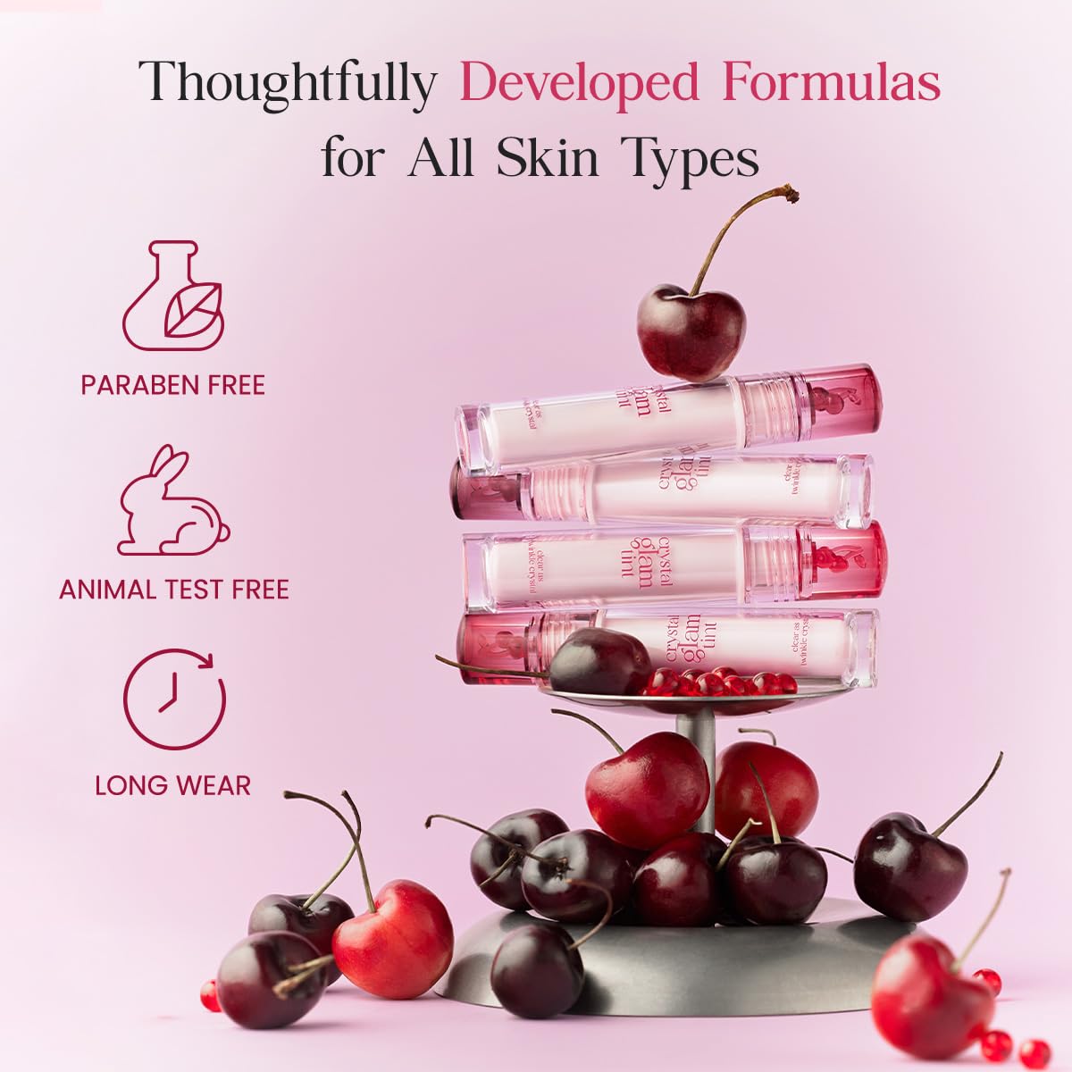 CLIO Crystal Glam Tint, Glossy Lip Tint with Glass-Like Shine, Lightweight Buildable Lip Stain, Long-Lasting Pigmented Color, Non-Sticky, Korean Lip Tint, Safe for Sensitive Lips (26 MAUVE CHERRY)