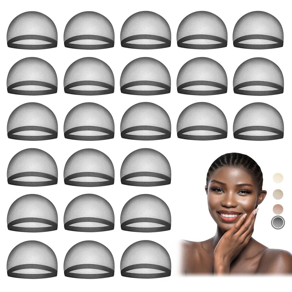 Stretchy Nylon Wig Cap for Women - Beige Stocking Hair Cap | 24 Pack