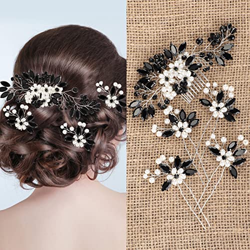5-Piece Crystal Wedding Hair Accessory Set: Bridal Comb & Floral Pins