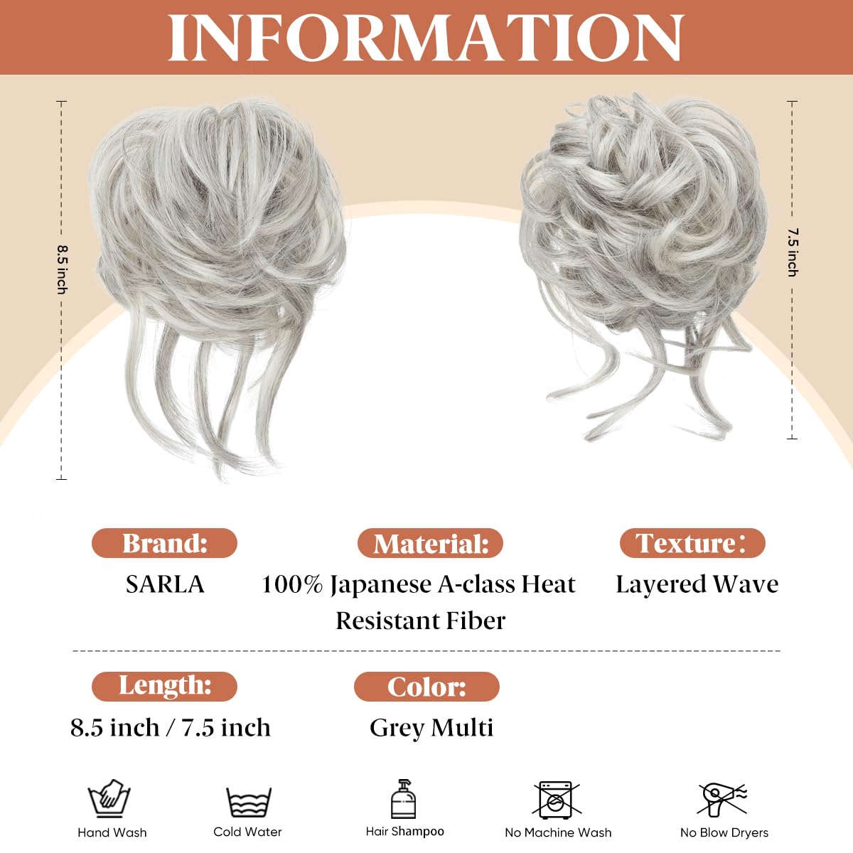 SARLA 2PCS Messy Bun Hair Pieces for Women Wavy Curly Synthetic Hairpieces for Updos with Tendrils Fake Scrunchies Ponytail Extension Grey Multi