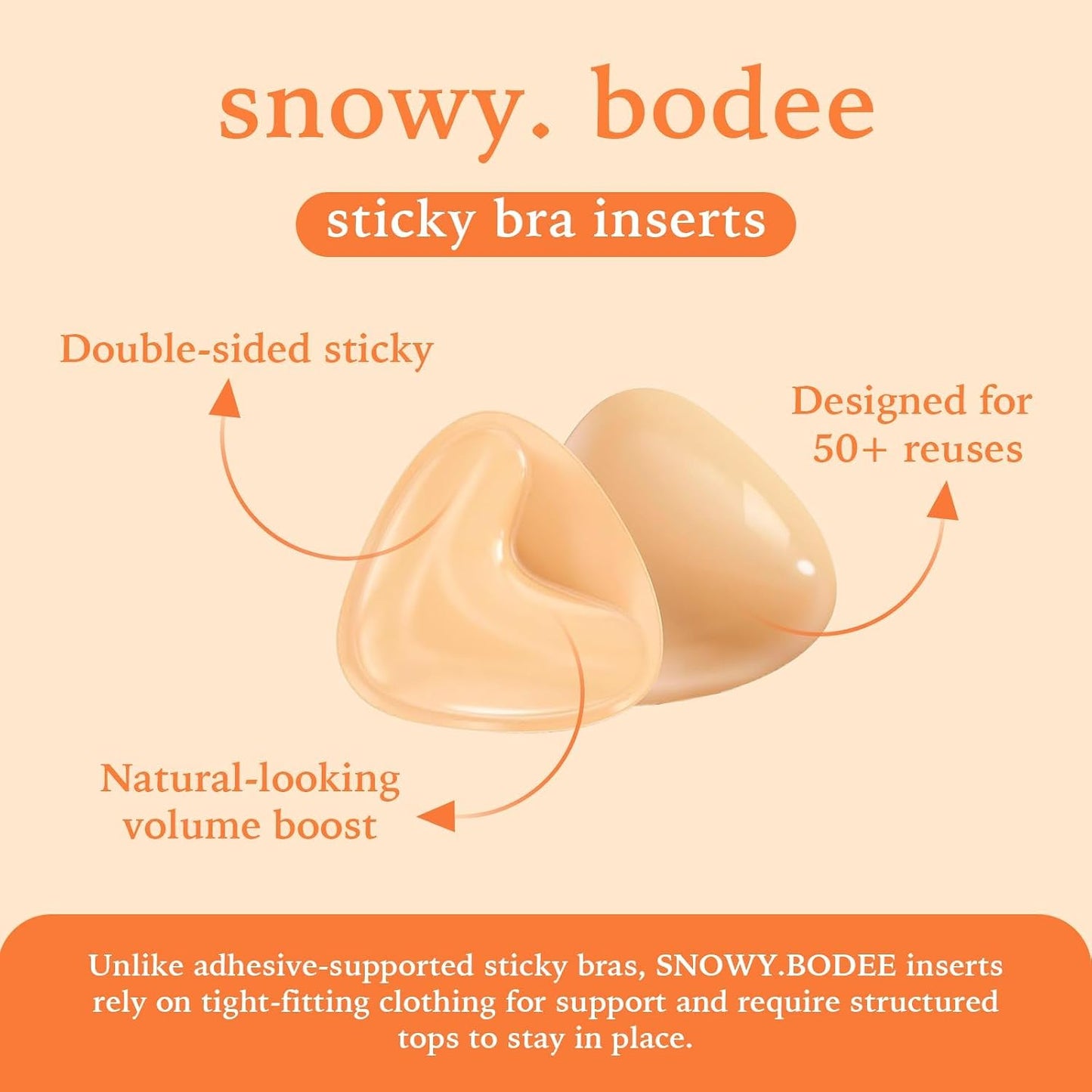 Push-Up Sticky Bra Inserts for Women - Reusable Strapless Waterproof Adhesive Pads