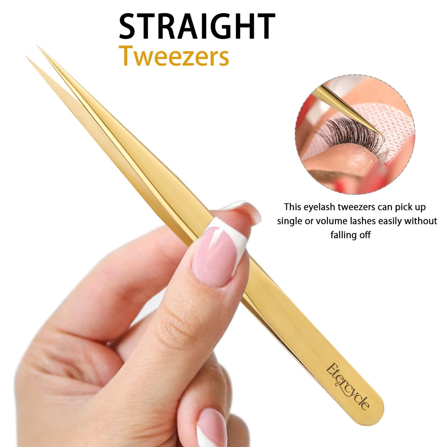 3 PCS Eyelash Tweezers, High Precision Stainless Steel Lash Tweezers Set for Classic Individual Volume Lash Eyelash Extensions with Box
