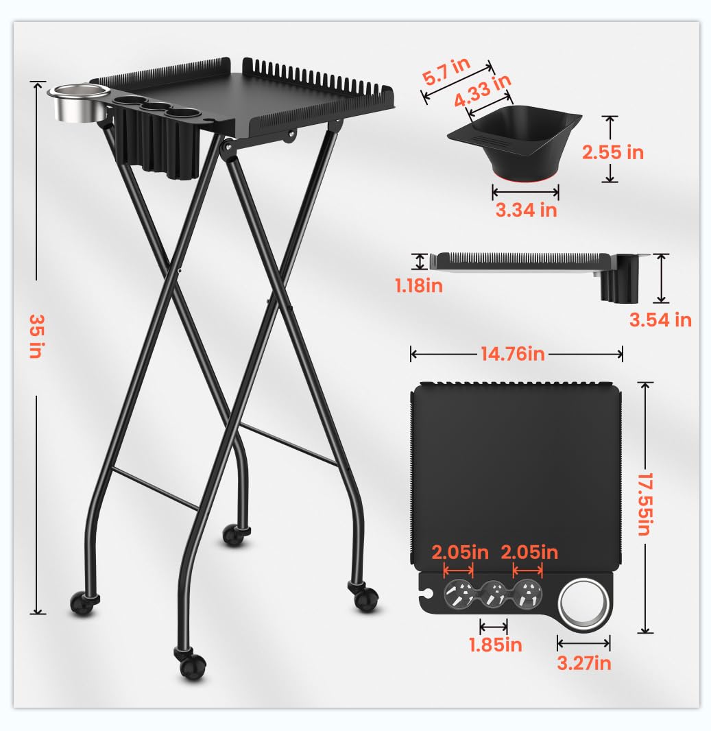 Professional Hair Styling Station Cart - Metal Rolling Salon Trolley with Magnetic Color Bowls & Tool Holder | Hair Extension Stand