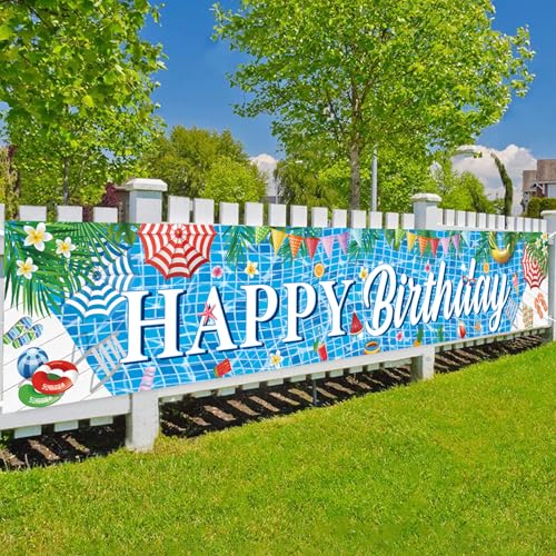 Large Happy Birthday Pool Party Banner - Summer Decorations