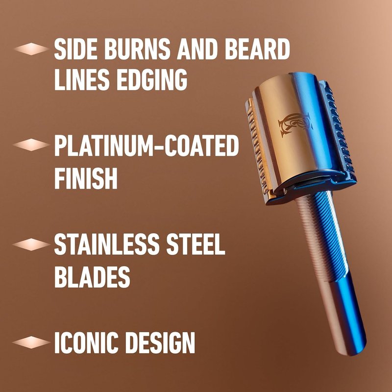 King C. Gillette Safety Razor with Chrome Plated Handle and 5 Platinum Coated Double Edge Safety Razor Blade Refills
