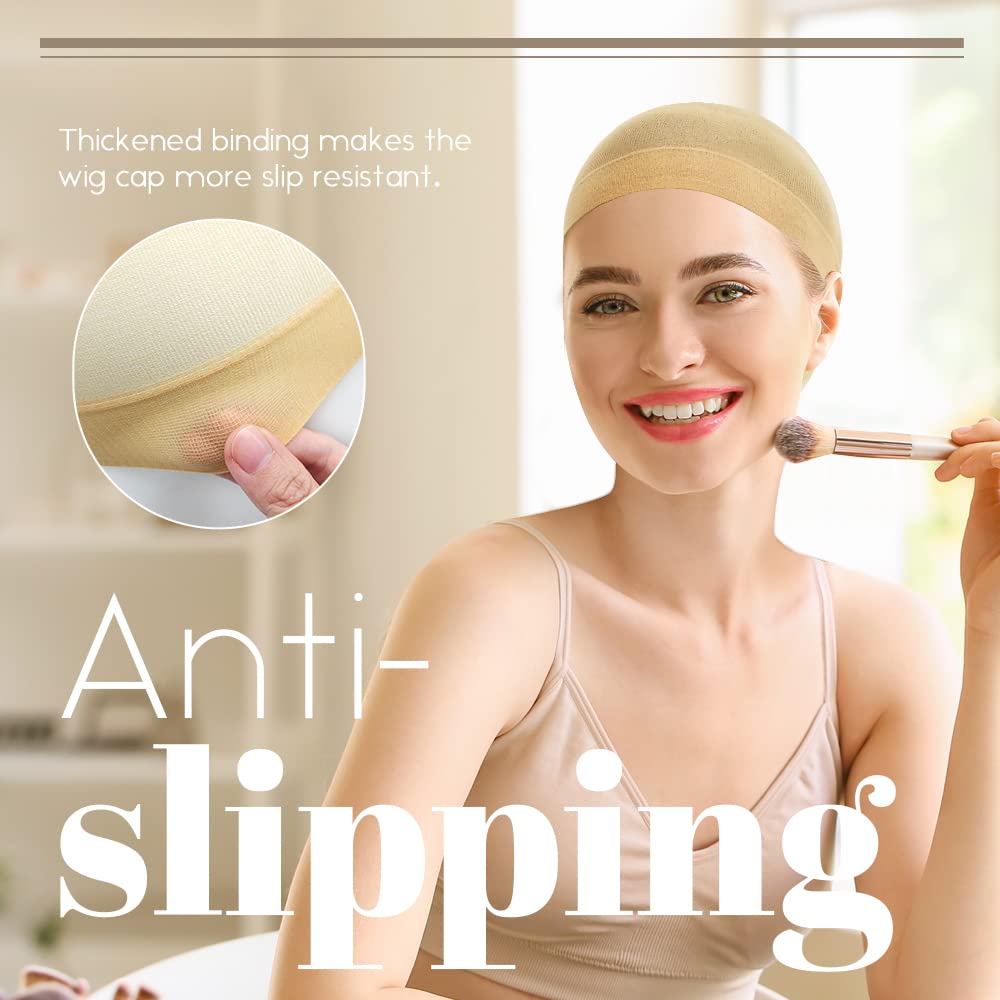 Stretchy Nylon Wig Cap for Women - Beige Stocking Hair Cap | 24 Pack