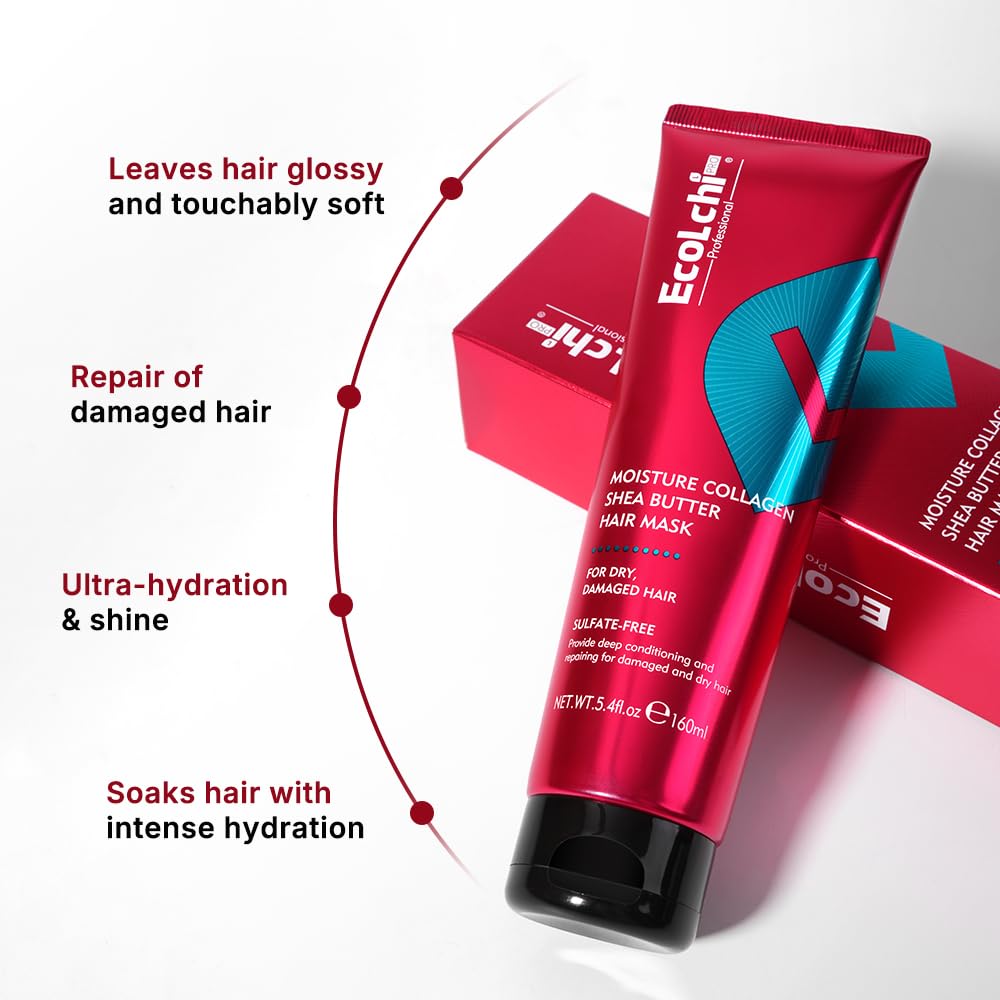 ECOLCHIPRO Collagen Shea Butter Hair Mask Deep Repair Conditioning Moisture Collagen Shea Butter Hair Treatment for Dry and Damaged Hair All Hair Types 5.4fl.oz 160ml