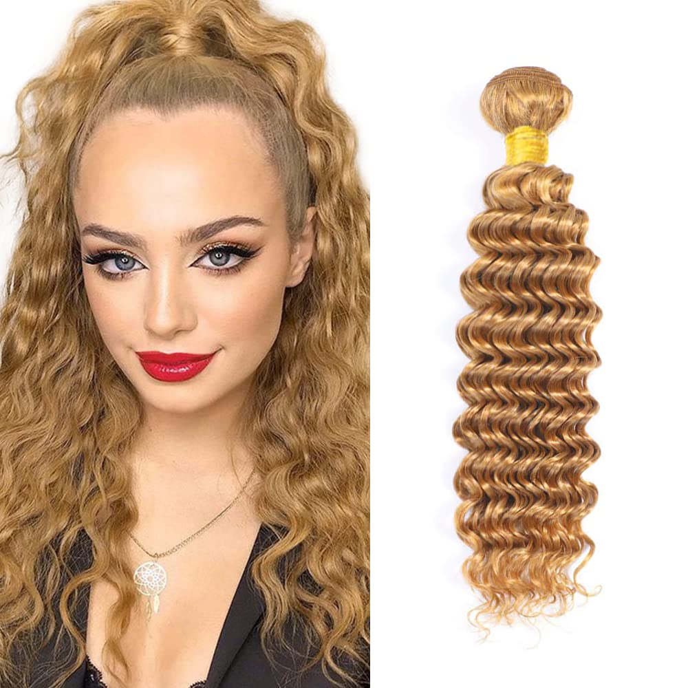 100g Blonde Bundles Human Hair Honey Blonde Deep Wave Bundles 22 inch #27 Deep Wave Bundle