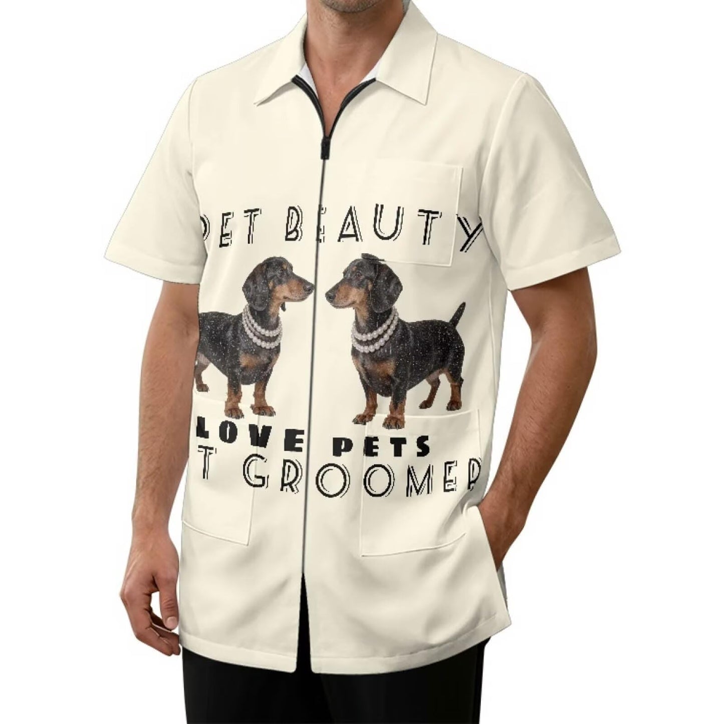 Wupobuzy Unisex Salon Stylist Smock Dachshund Dog Print S