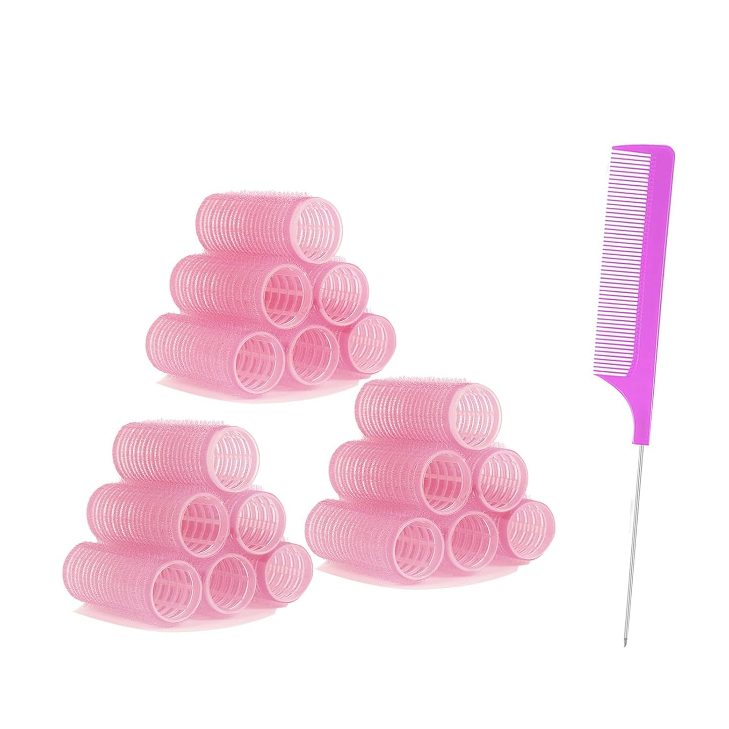 Self Grip Hair Rollers - 18Pcs Heatless Curlers for Short Fine Hair | DIY Plastic Styling Tools (0.8 x 2.4 Inch)