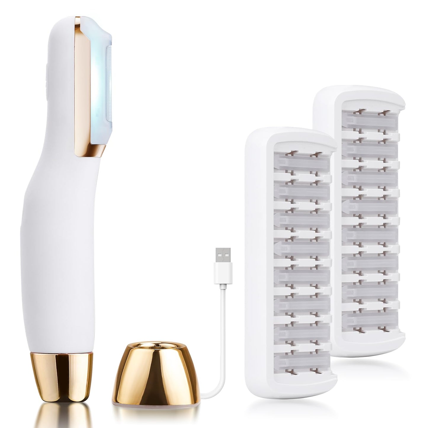 CEVEK Sonic Dermaplane Tool - Electric Facial Hair Remover for Women & Eyebrow Trimmer, Exfoliating Face Razor with 16 Replacement Blades (6 Months Supply) for Peach Fuzz & Dead Skin (White)