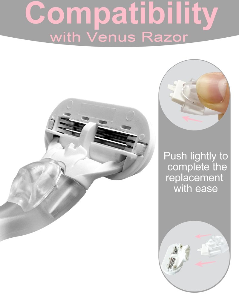 Replacement Razor Handle Compatible with Gillette Venus, Non-Slip Ergonomic Grip, Handle Only, Pink, 2 PCS