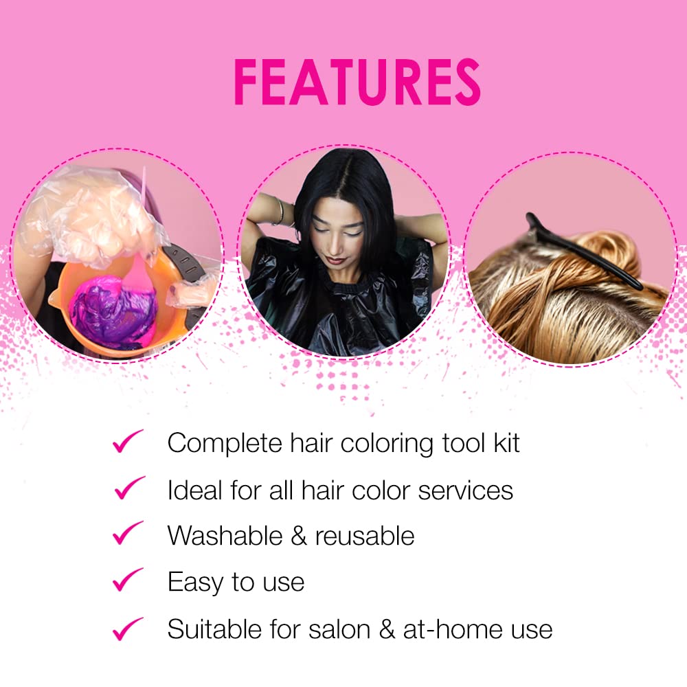 Hair Bleach Kit - Complete Hair Coloring Tools with Dye Bowl, Brush, Gloves & Clips | Perfect for DIY Hair Dyeing