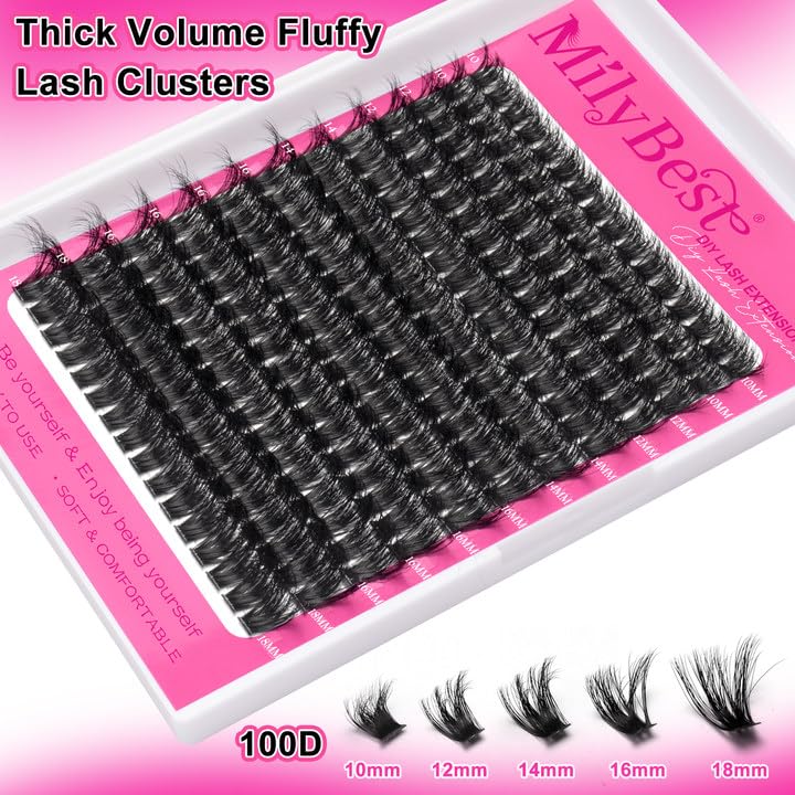 MilyBest 100D Lash Clusters Kit | 10-18mm D Curl Eyelash Extensions